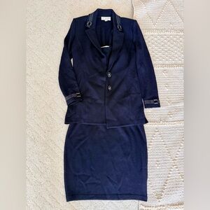 St. John Vintage Santana Knit Embellished 3 Piece Skirt Suit Tank Blazer Black